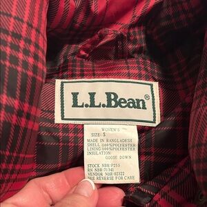 L.L. Bean Black&Red Plaid Vest, Goose Down, small, Interior zipper, Pockets